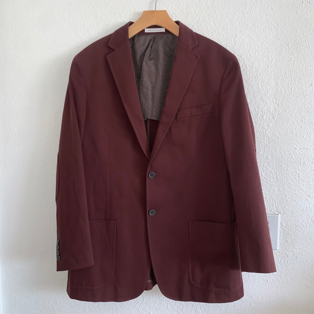 Hart Schaffner Marx HSM 1887 Mens Burgundy Cotton Blazer Elbow Patches 42R